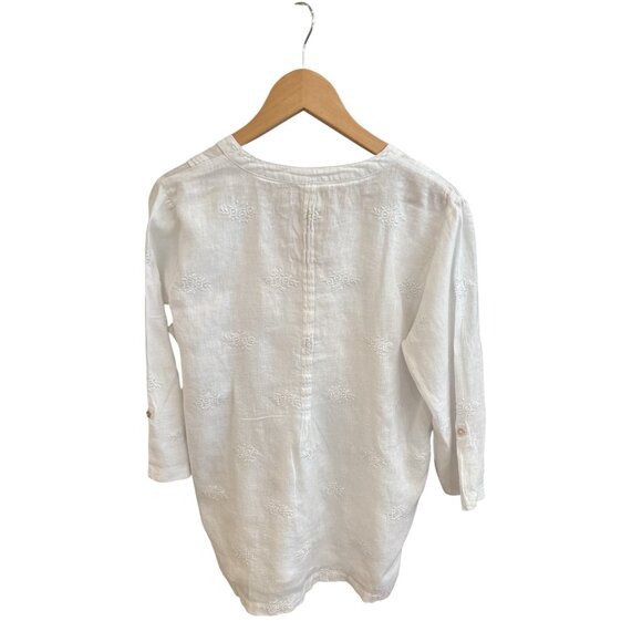 Cynthia Rowley White 100% Linen Embroidered Henley Tunic Top Size L 3/4 Sleeve B - Picture 2 of 6